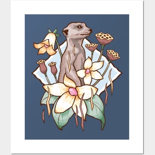 Meerkat in the Meadow - African Animal Floral Design Posters and Art